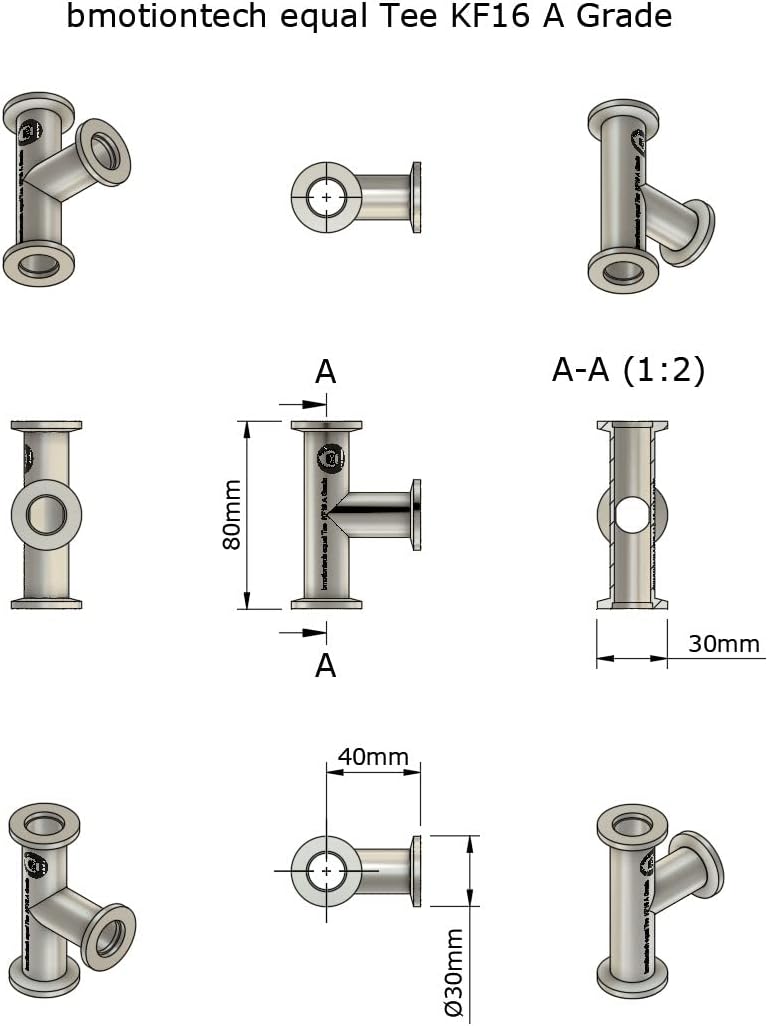 BROWNIAN MOTION TECHNOLOGY bmotiontech superior Grade - ISO-KF KF16 KF25 KF40 Flange Equal TEE Fitting 3 Ways Vacuum (KF16 Equal TEE) - Image 4